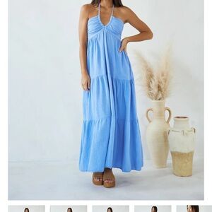 Blue Halter Maxi Dress